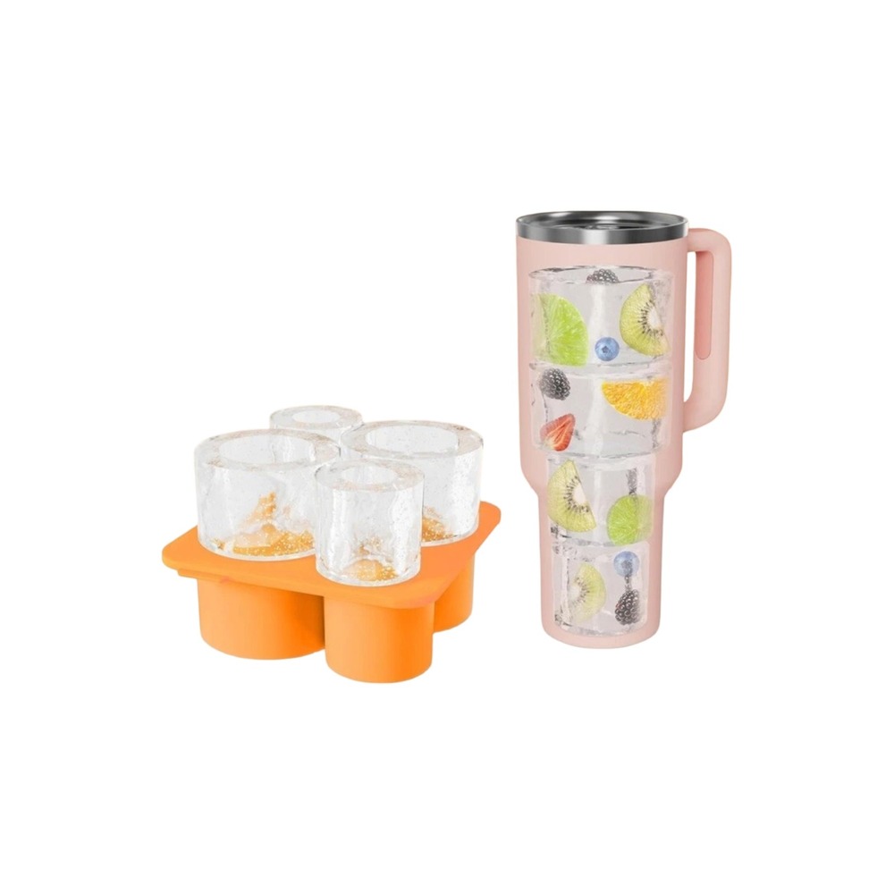 Silicone Ice Cube Tray for 40oz Tumbler with Pink Cowboy Hat Straw Toppers Set